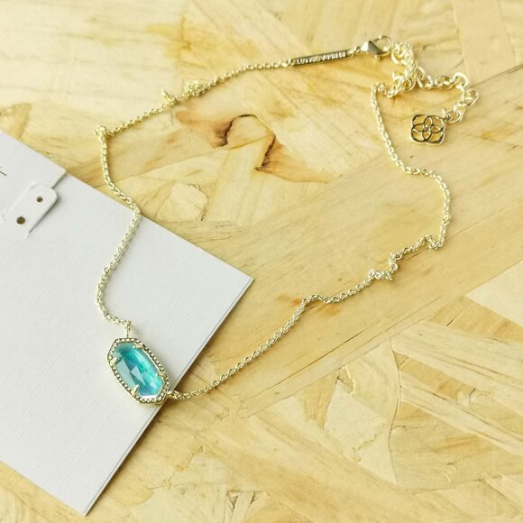 NEW | Kendra Scott Elisa Gold Aqua Kyocera Opal Necklace - Picture 3 of 3